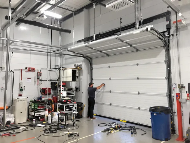 Beverly Hills Garage Door Repair certified technician performing commercial door repair at a Beverly Hills business facility