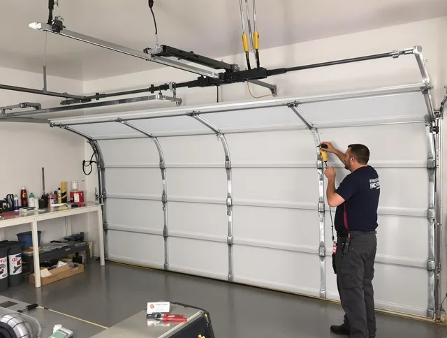 Beverly Hills Garage Door Repair certified technician performing overhead door system repair in Beverly Hills
